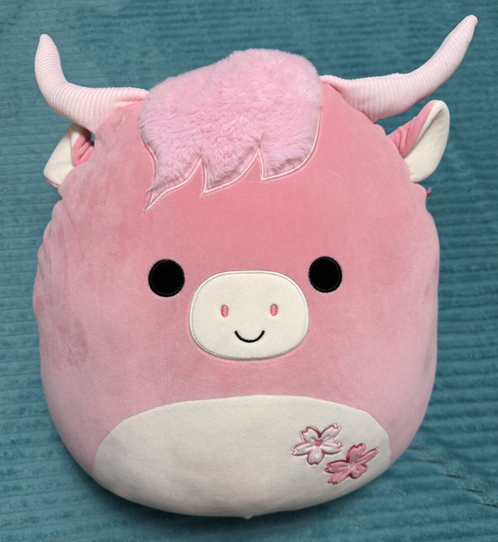 Squishmallows Fitzwilliam Pink Highland Cow 16" Plush Sakura Cherry Blossom NWT